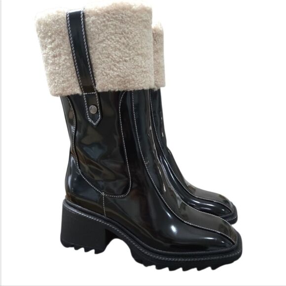 Azela Wang Callaway Black Chunky Heel Boots, Nwt - Picture 8 of 11